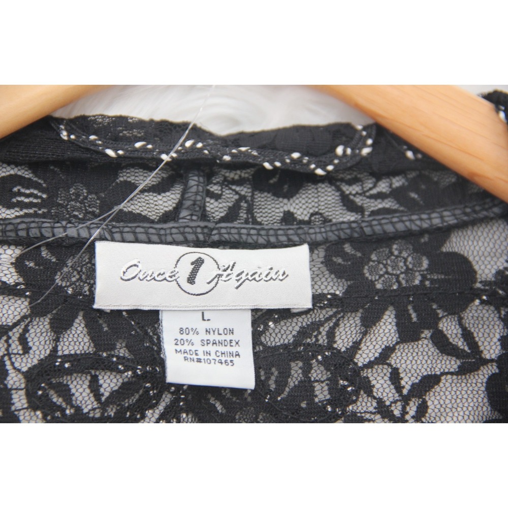 Once Again Open Front Top L Cardigan Embroidery Black Floral Whimsygoth Witchy - Picture 7 of 14